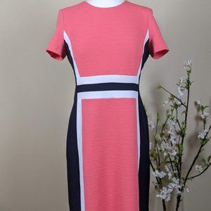 Sandra Darren Coral and Black Short Sleeve Midi Dress Size 10
